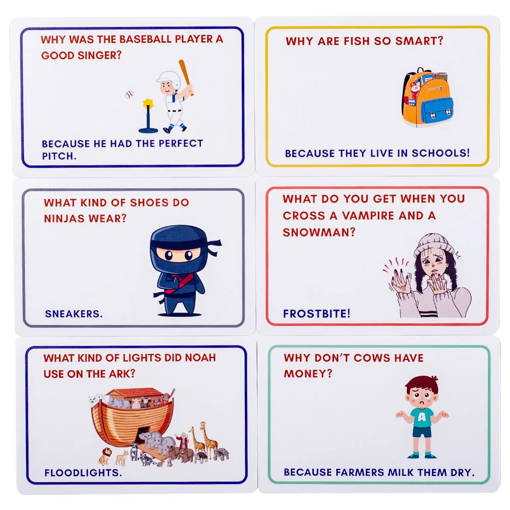 Cartes de blague pour enfants, 100 pièces, Notes de boîte à déjeuner amusantes avec mots et énigmes, démarreurs de Conversation de motivation pour les voyages en famille