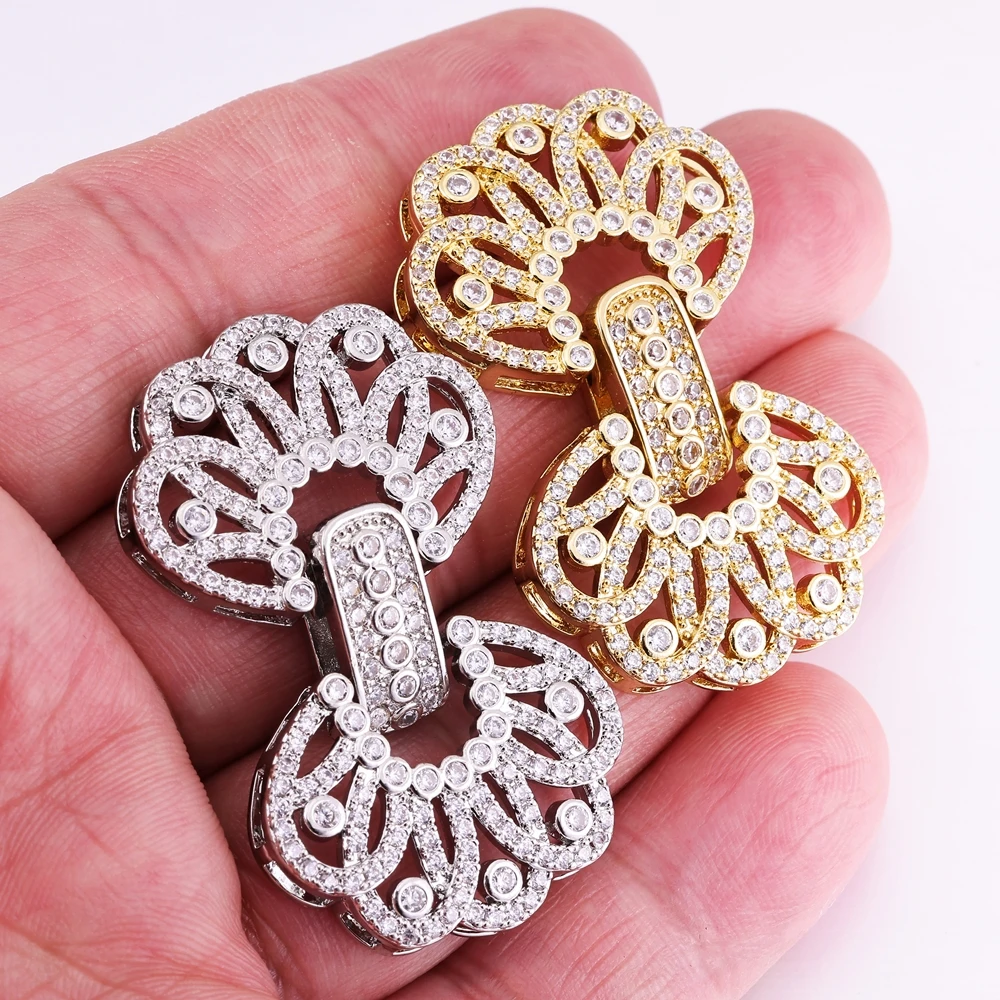 Juya Micro Pave Zircon 18K Gold Plated Decorative Connector Fastener Clasps For DIY Women Needlework Beads Pearls Jewelry Making