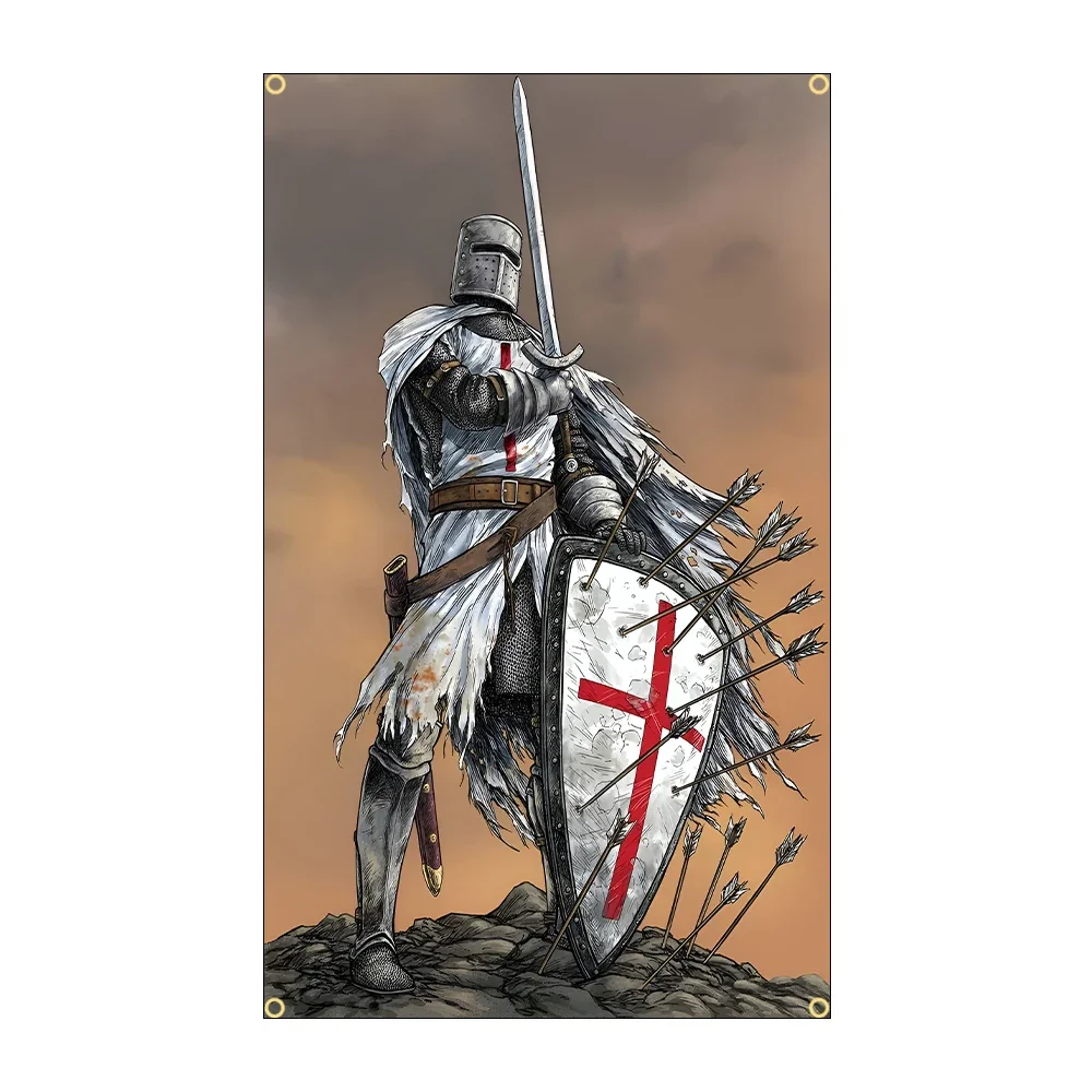 FLAGDOM 90x150cm Roman Catholic Church Knights Templar Flag Polyester Printed Banner For DecorCourtyard