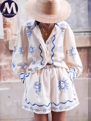 Elegant 2-Piece Sets for Women Printed Long Sleeves Shirt Fashionable Tops Loose Versatile Shorts Set Casual Summer Suits New