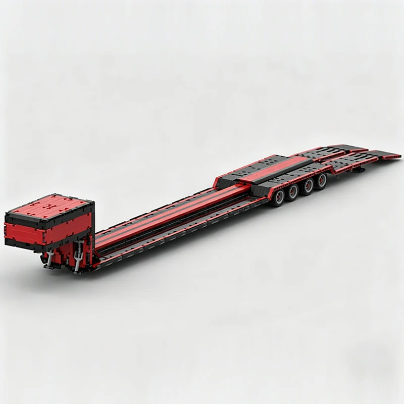 City Car Model MOC Building Bricks Lowboy Trailer With Ramps And Steering Modular Technology Gifts Holiday Assemble Children Toy