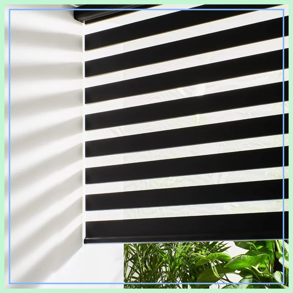 

Cordless Zebra Blinds 33x72 Black, Dual Layer Light Control Roller Shade, Day Night Sheer Window Covering Easy Install
