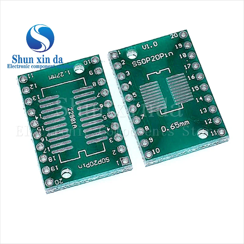 10PCS SSOP20 TSSOP20 SOP-20 SOP20 to DIP20 PCB Transfer Board DIP Pin Board Pitch IC Adapter plate Conversion board 0.65/1.27mm