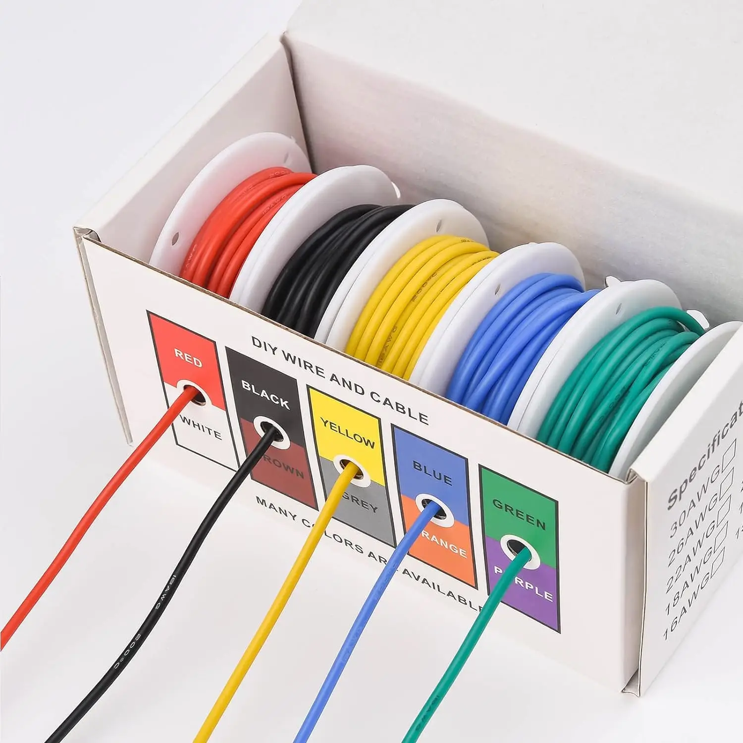 5 Rolls 18 AWG Flexible  Silicone Hook Up Wire with 5 Colors, 16.4ft Each Color, Electrical Tinned Copper DIY Electrical Repairs