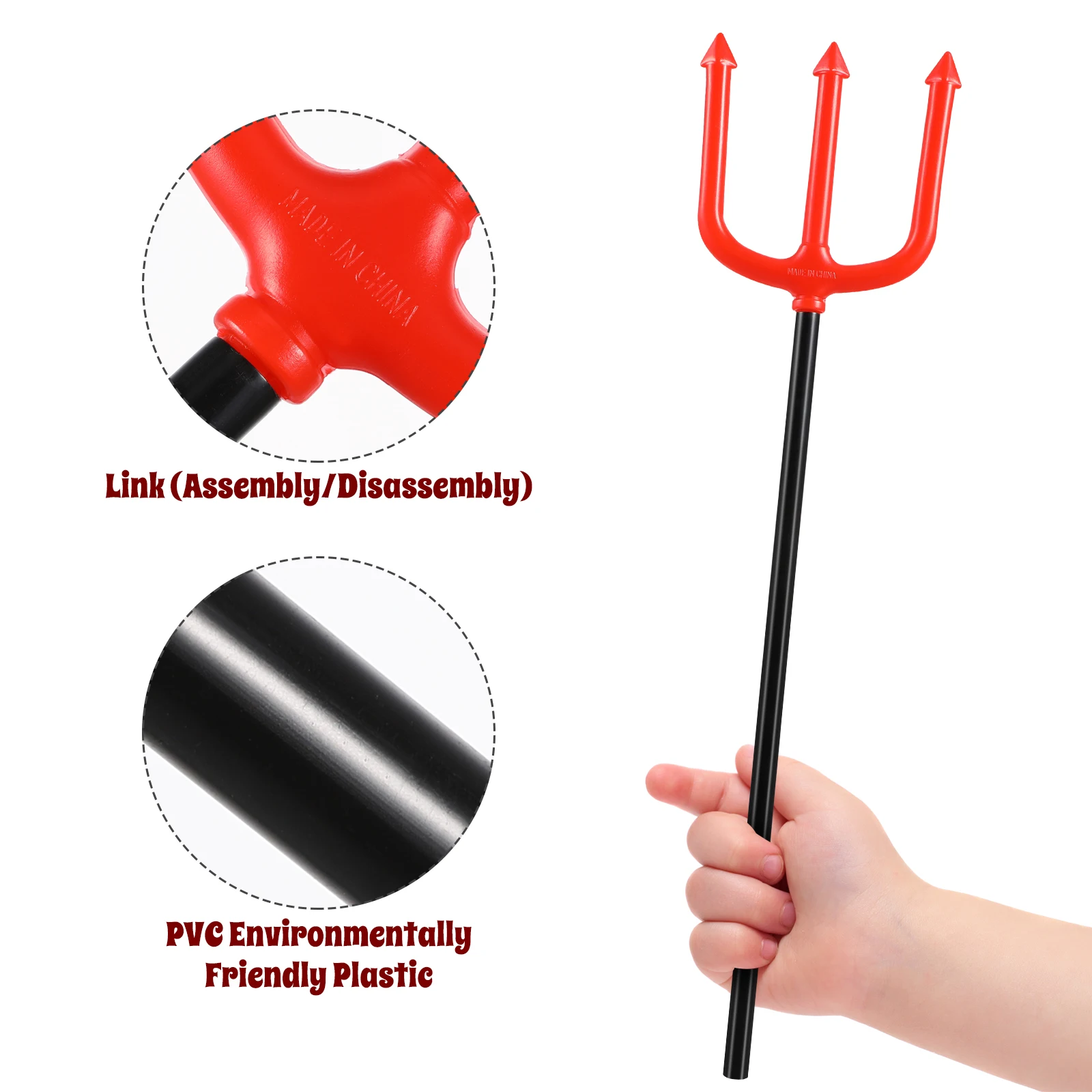 Kids Tricky Toys Plastic Devil Funny Halloween Props Cattle Fork Halloween Costume Accessory Party Decoration (Red)