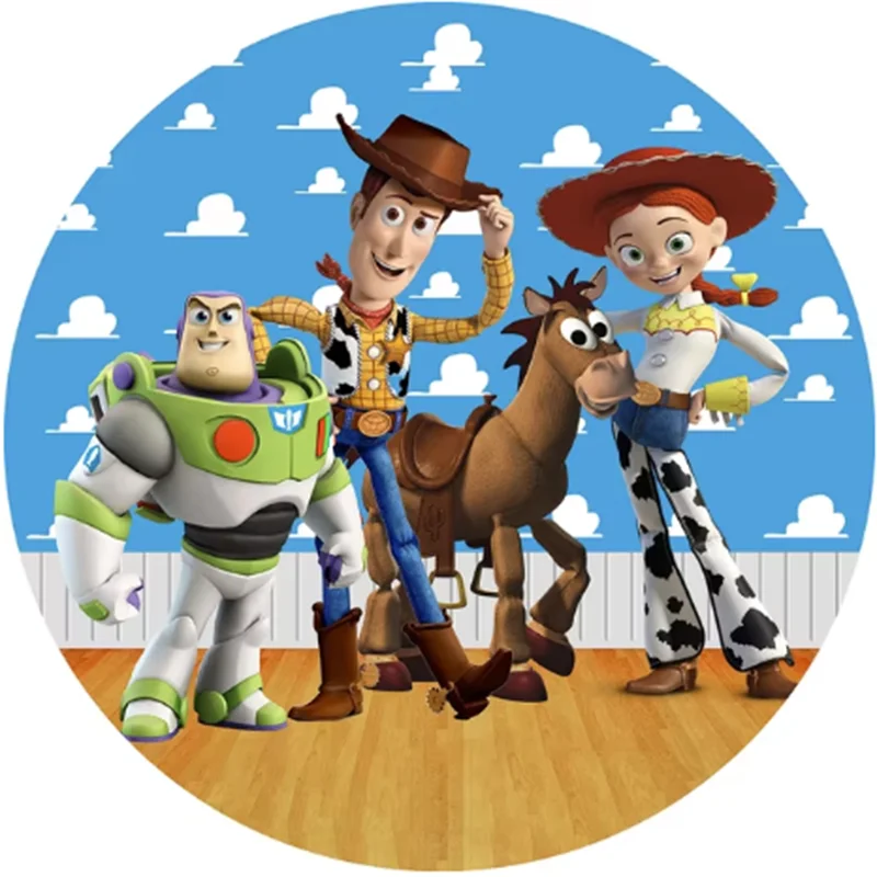 Toy Story Woody Round Backdrop And 3 Cylinder Cover Background Photography Jessie Baby Shower Birthday Party Decor Dessert Table