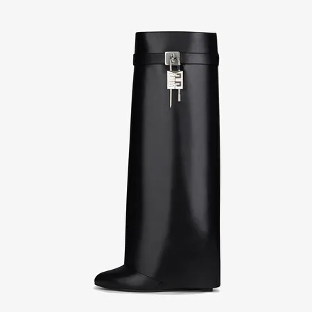 Autumn 2024 women\'s new round head ultra-high wedge heel sleeve and calf metal lock decorative boots