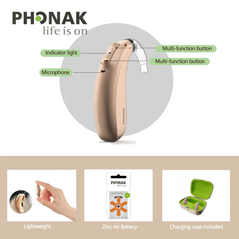 Phonak Naida L-UP/PR Hearing Aids 20 Channels Computer Programming Bluetooth Rechargeable Health Monitoring for Deafness