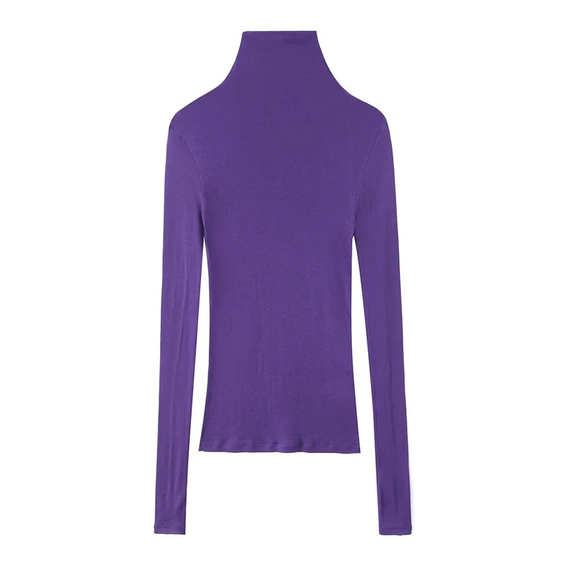 T-shirts à manches longues et col montant pour femmes – T-shirts basiques coupe ajustée en marron, violet, noir pour un usage quotidien et en couches