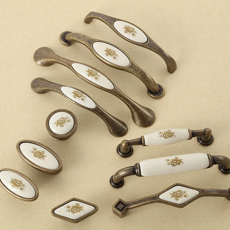 النمط الأوروبي العتيقة مقبض سيراميك خزانة خذاء خزانة الكتب خزانة ثقب واحد مقبض الأثاث إكسسوارات الأجهزة #1