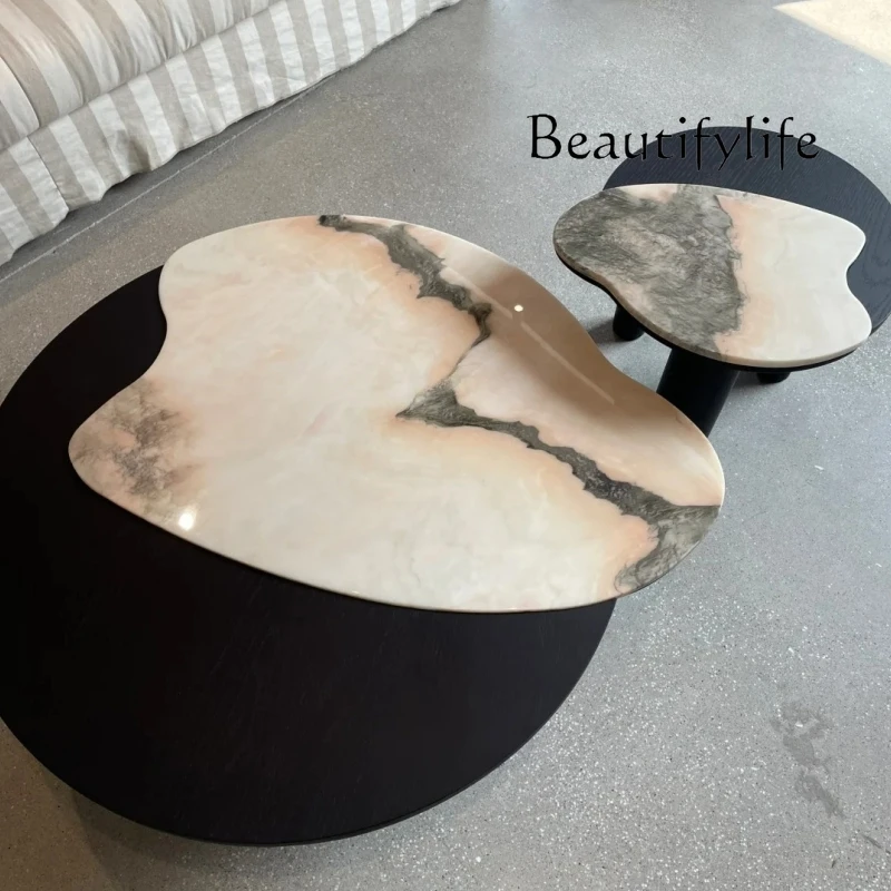 

Nordic light luxury ash wood coffee table special-shaped marble living room home high-end tea table side table