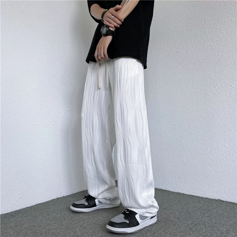 

Summer Thin High-end Ice Silk Pants Men's Straight Drape Casual Ice Silk Trousers Men's Sports Air-conditioned Pants W57