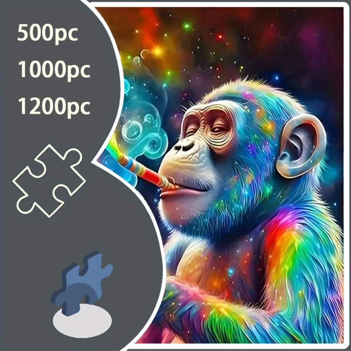 Puzzle dla dorosłych i rodzin - 500/1000/1200 elementów, duże, trudne, trójwymiarowe, tęczowe, z motywem małpy i szympansa w stylu kameleon, grube, D