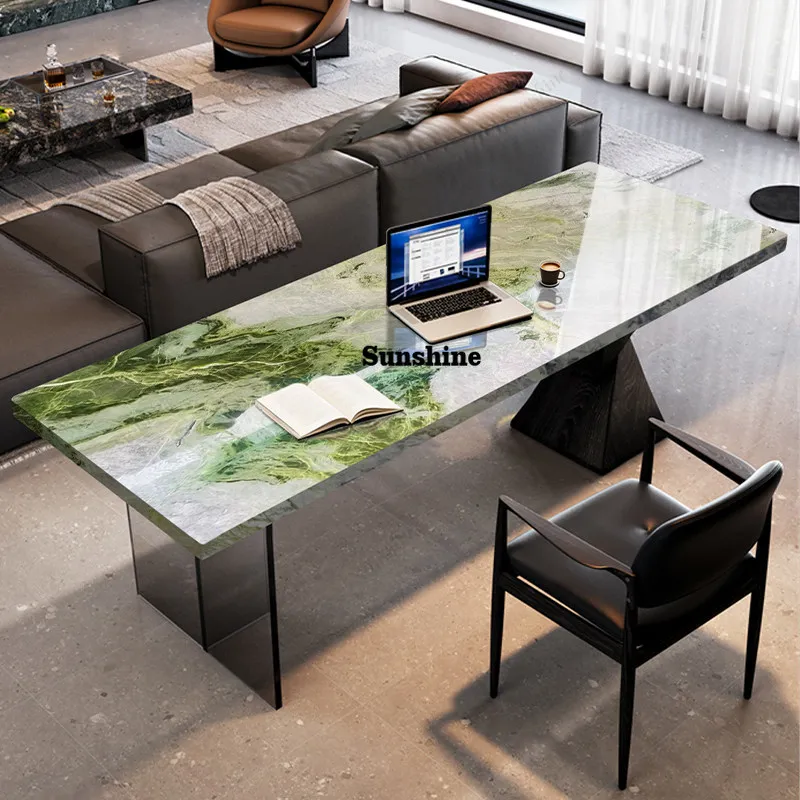 

Italian minimalist design, natural marble desk, chair, home study, living room, high-end sense