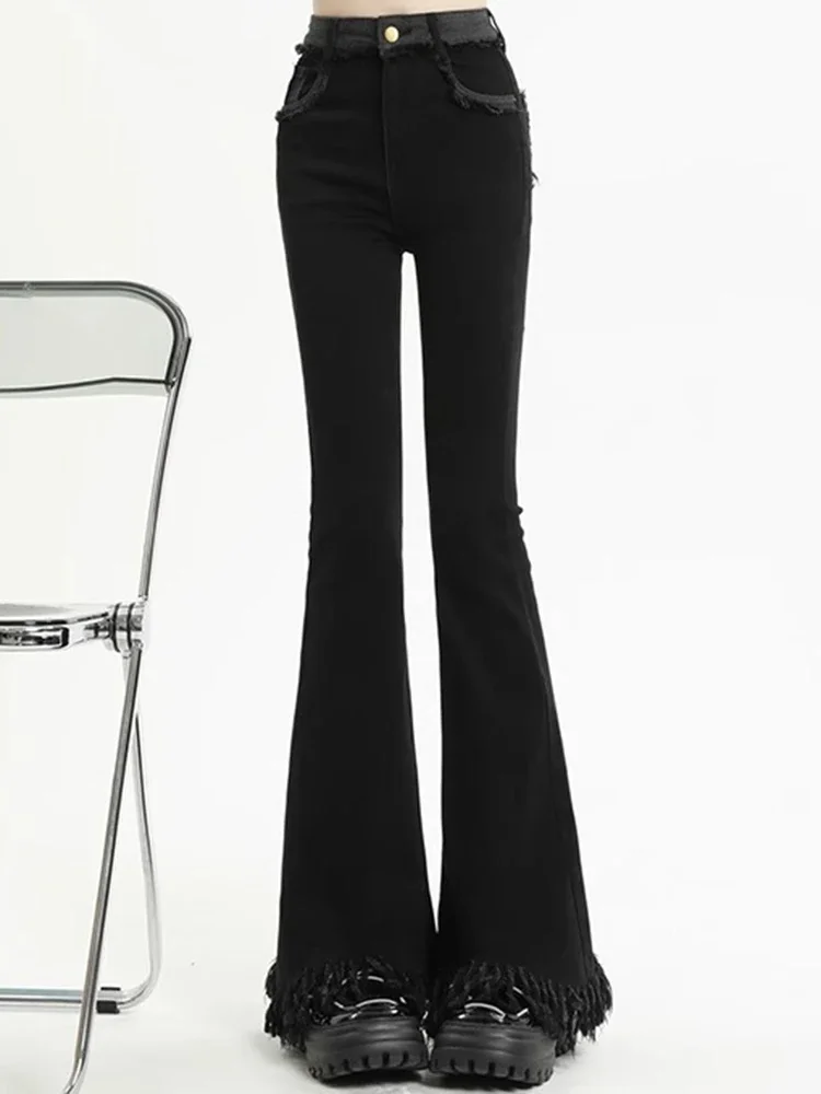 Ins Girls Vita alta Y2k 2000s Jeans a gamba larga Lady Vintage High Street Denim Pantaloni a gamba dritta Pantaloni femminili retrò blu neri