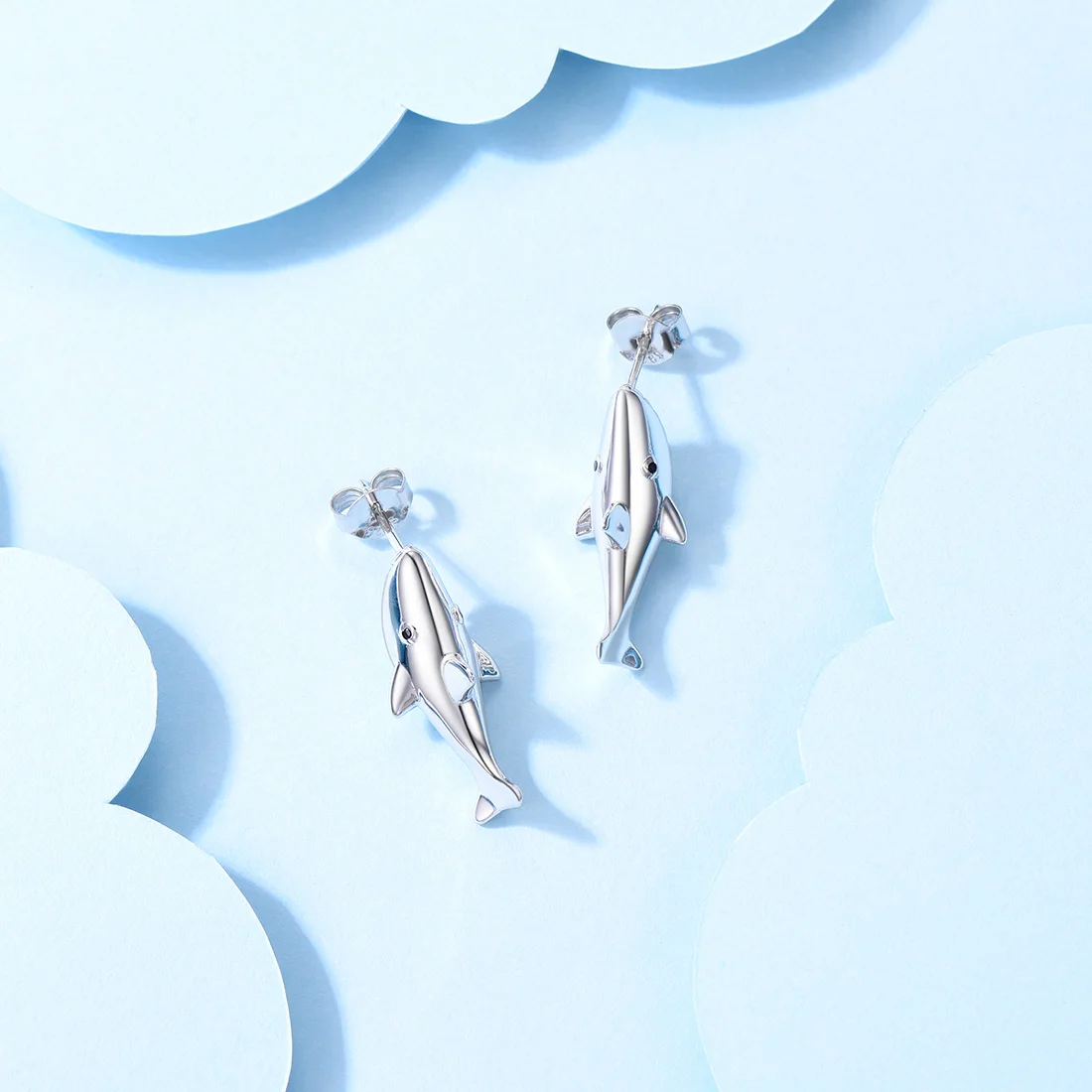 U7 925 Sterling Silver Cute Shark Snake Stud Earring For Woman Chic Daily Jewelry Gift for Her