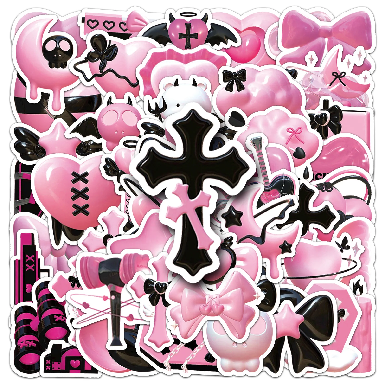 Pegatinas Ins de polvo negro 3D de dibujos animados, grafiti para álbum de recortes, portátil, teléfono, equipaje, monopatín, juguetes, 10/30/50 Uds.