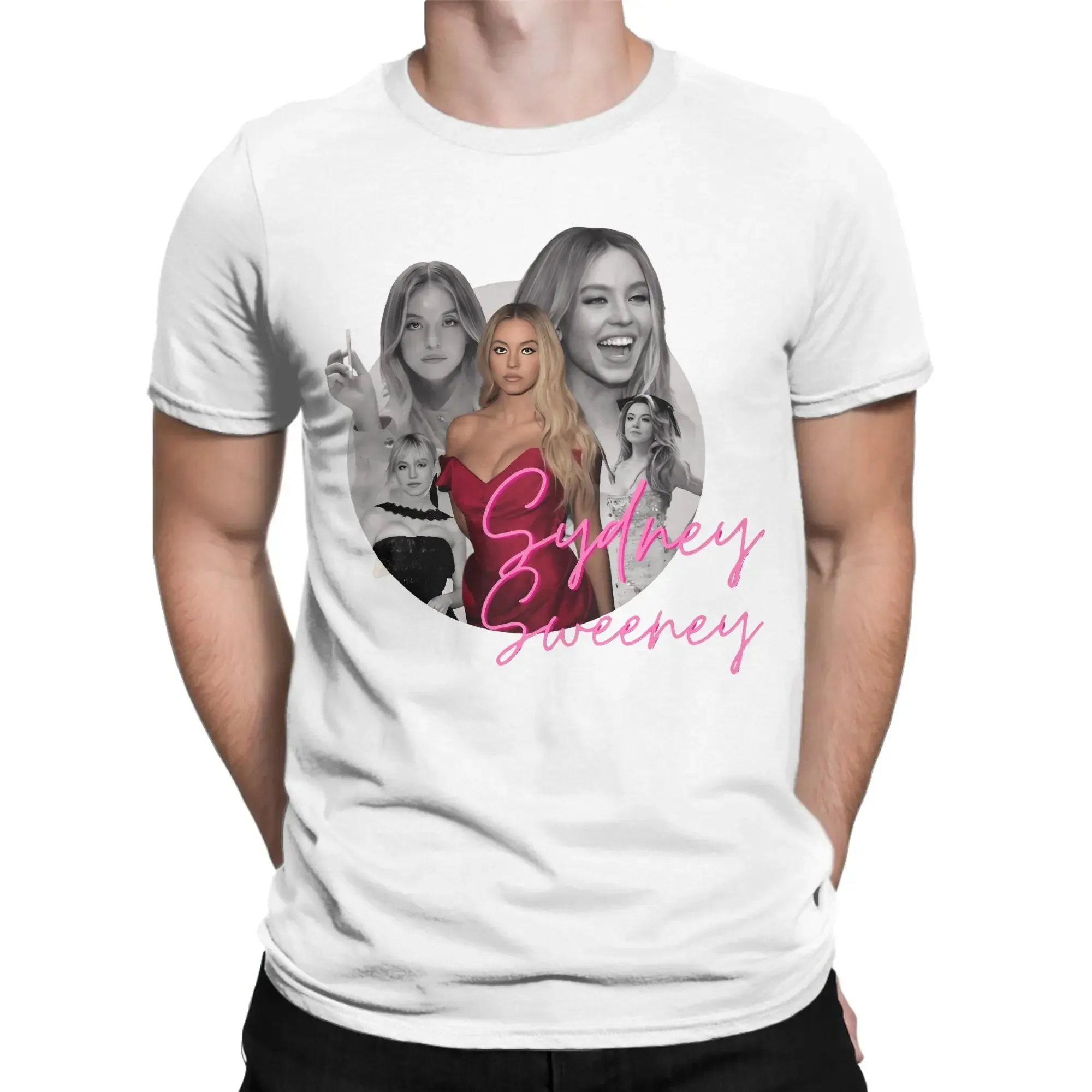 سيدني سويني طباعة تي شيرت رجل الممثلة الأمريكية الكلاسيكية تي شيرت س الرقبة موضة تي شيرت دروبشيبينغ القطن المتضخم القمم