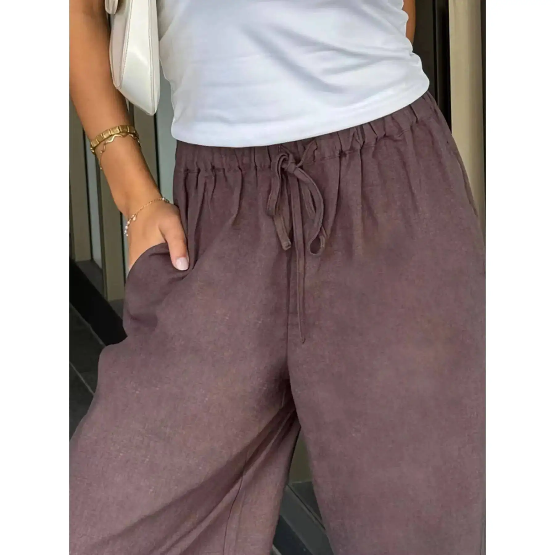 Feminino simples soilolor dstring calças casuais outono 2025 faion senhoras calças premium para busin e casual wear