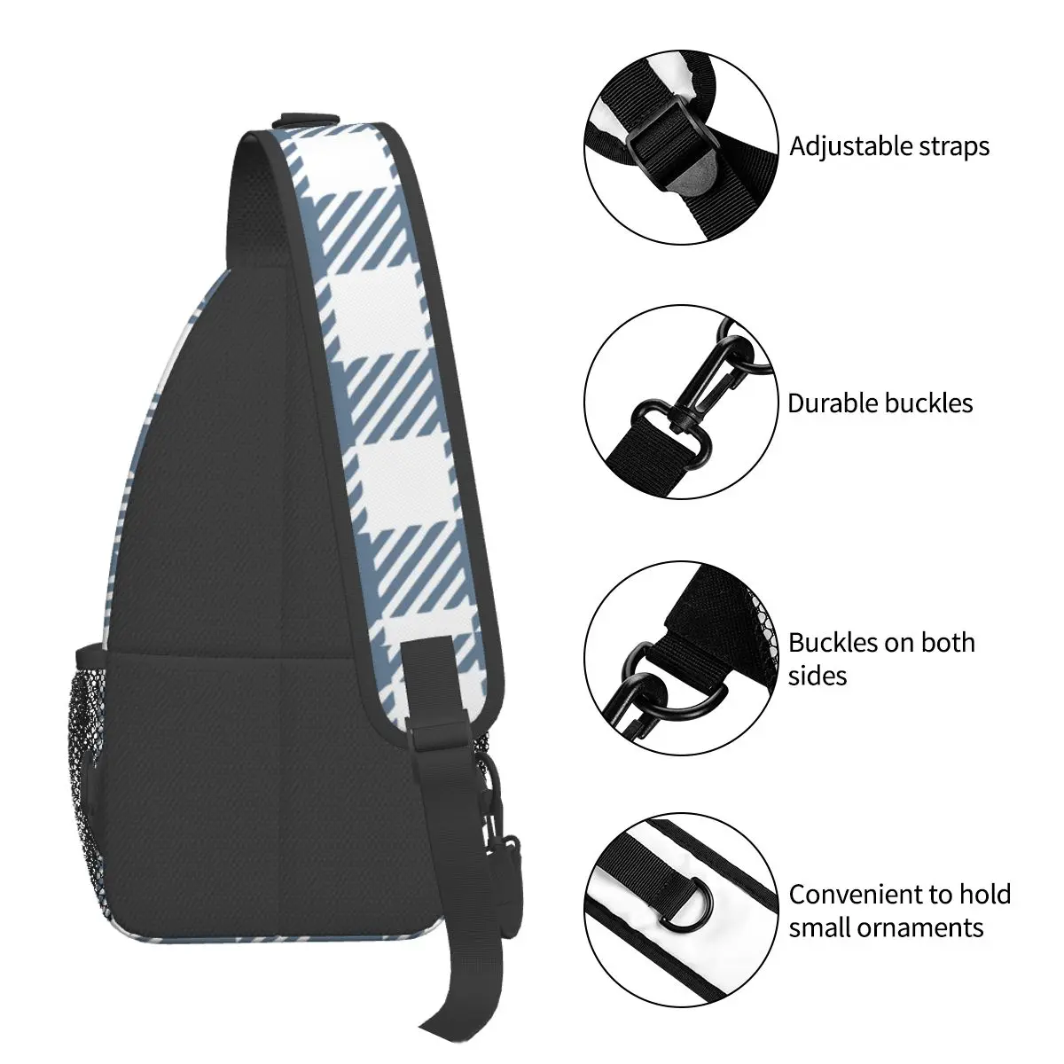 Gingham Plaid Checkered Small Sling Bags Chest Crossbody Shoulder Sling Backpack Outdoor Sports Daypacks Buffalo Striped Pattern