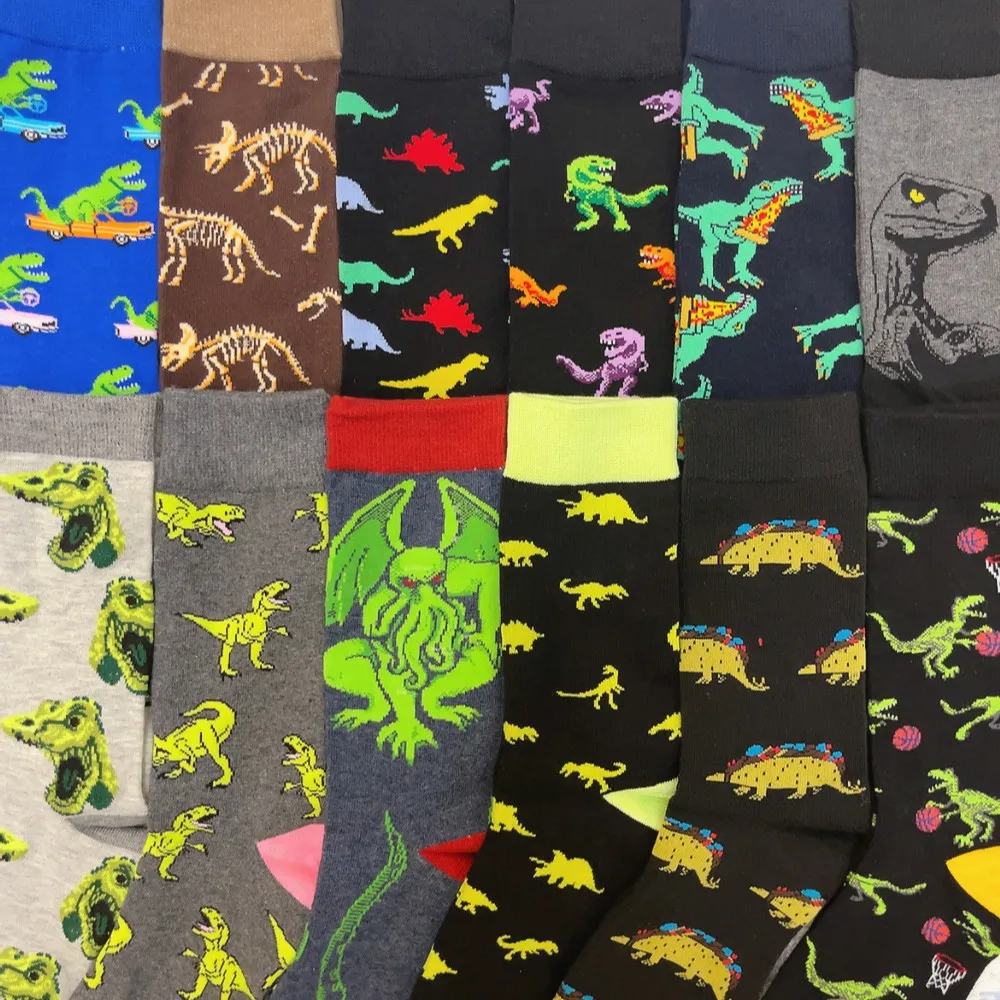 

1Pair Adult Crew Cotton Jurassic Velociraptor Trex Socks Cartoon Dragon Stegosaur Pterosaur Dinosaur Street Fashion Funny Sox