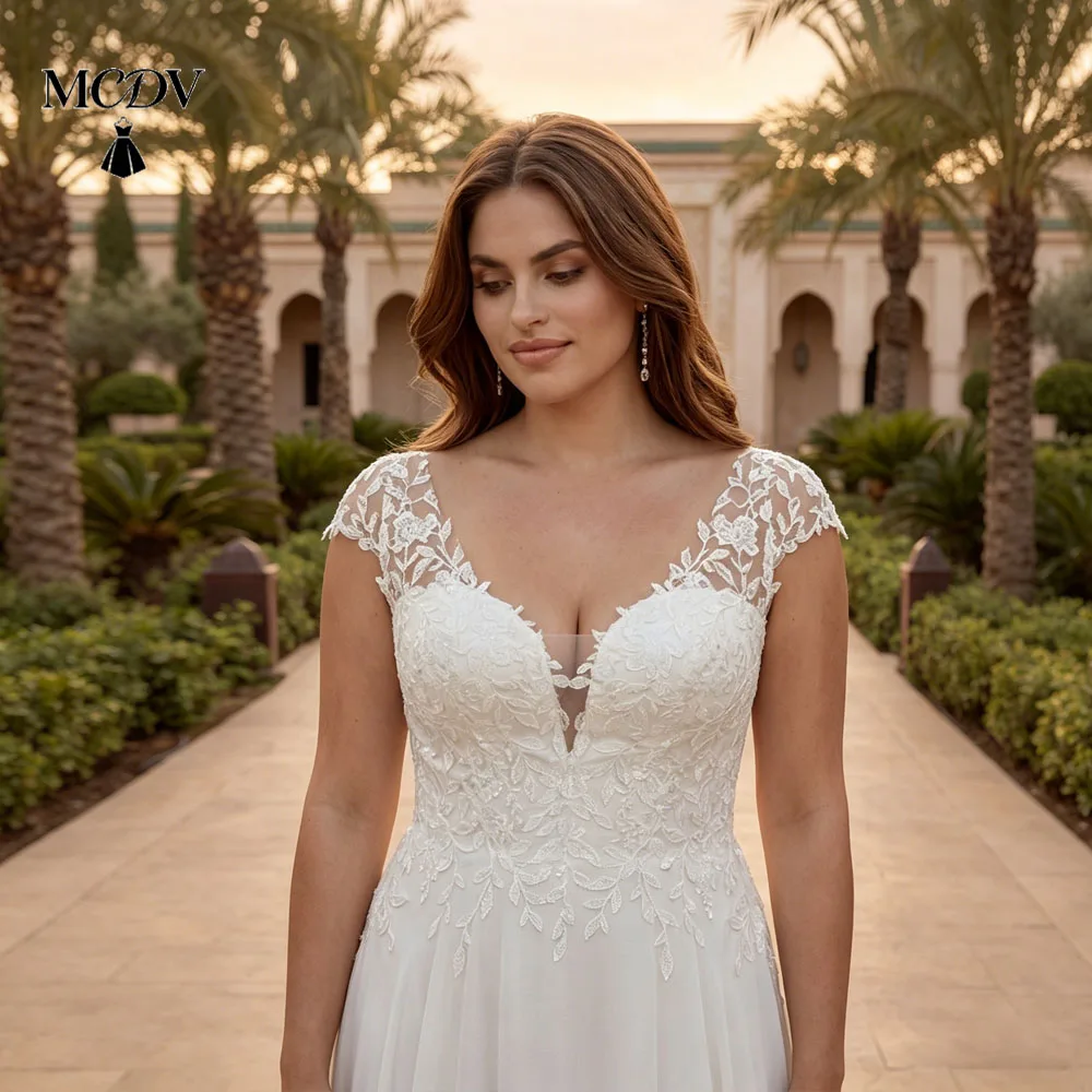 

Plus Size Civil Wedding Dresses Cap Sleeve A Line Applique Chiffon Boho Bride Gowns Button Back robe de mariée 2026 Customized