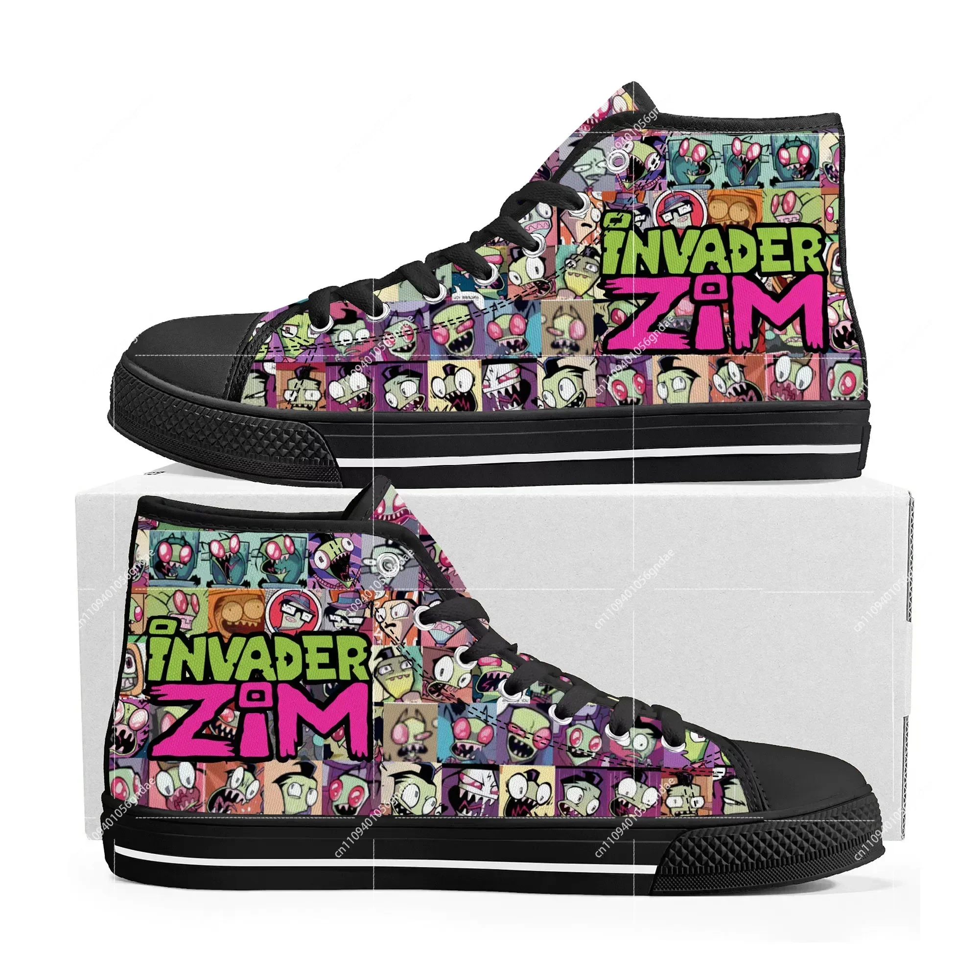 

Hot Animation Invader High Top Sneakers Cartoon Zim Mens Womens Teenager High Quality Canvas Sneaker Custom Built Couple ShoesCu