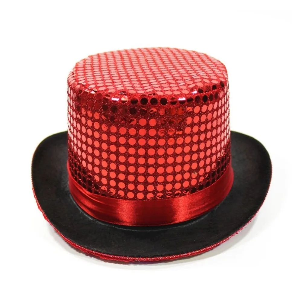 Retro Sequined Magician Top Hat Glitter Performance Prop Hat Jazz Sparkling Mirror Hat Performance Prop Hat