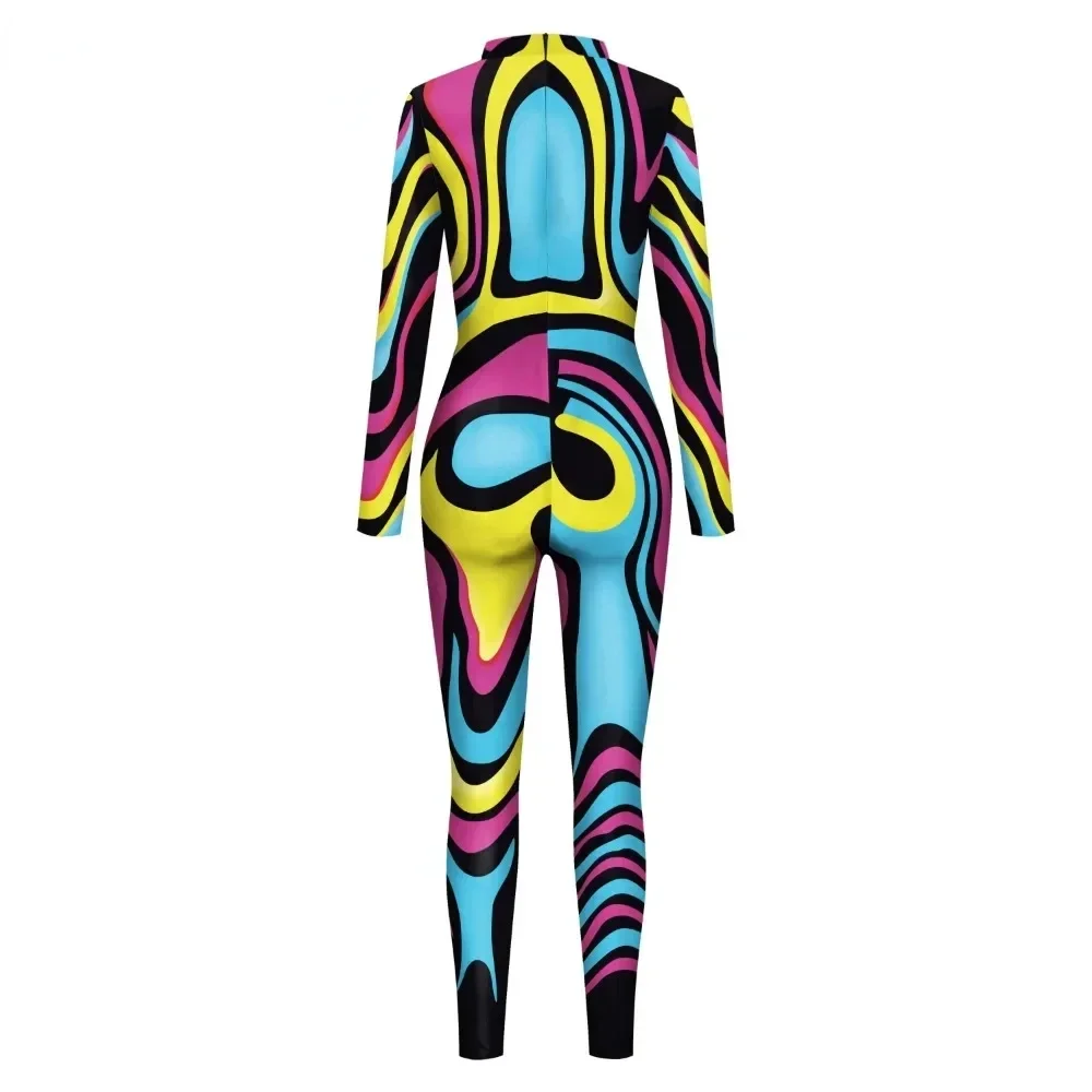 Women's Catsuit Fashion Funny Halloween Cosplay Costumes 3D Skeleton Muscle Print Zentai Bodysuit Jumpsuits