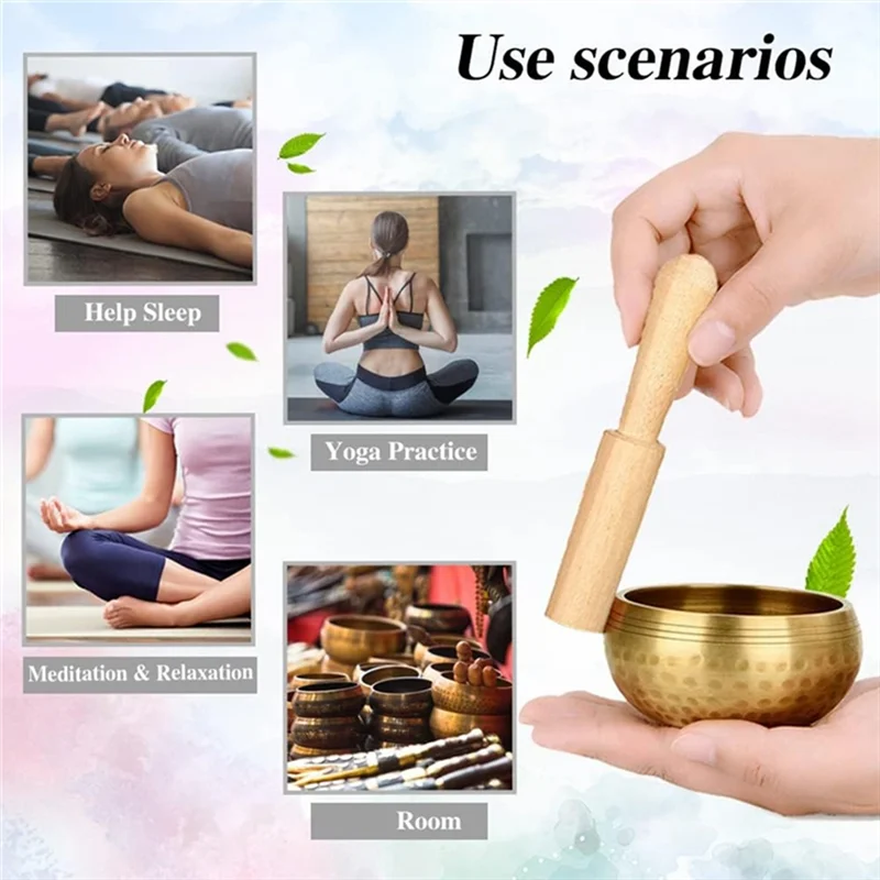 AB66-Tibetan Handmade Brass Singing Bowl, Yoga Meditation Bowl For Sound Healing Stress Relief, Yoga, Meditation