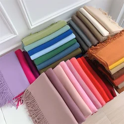 230g Women Solid Scarf Cashmere Pashmina Shawls Tassel Hijab Head Wraps Femme Thin Autumn Winter Tassel Scarves Bandana Designer