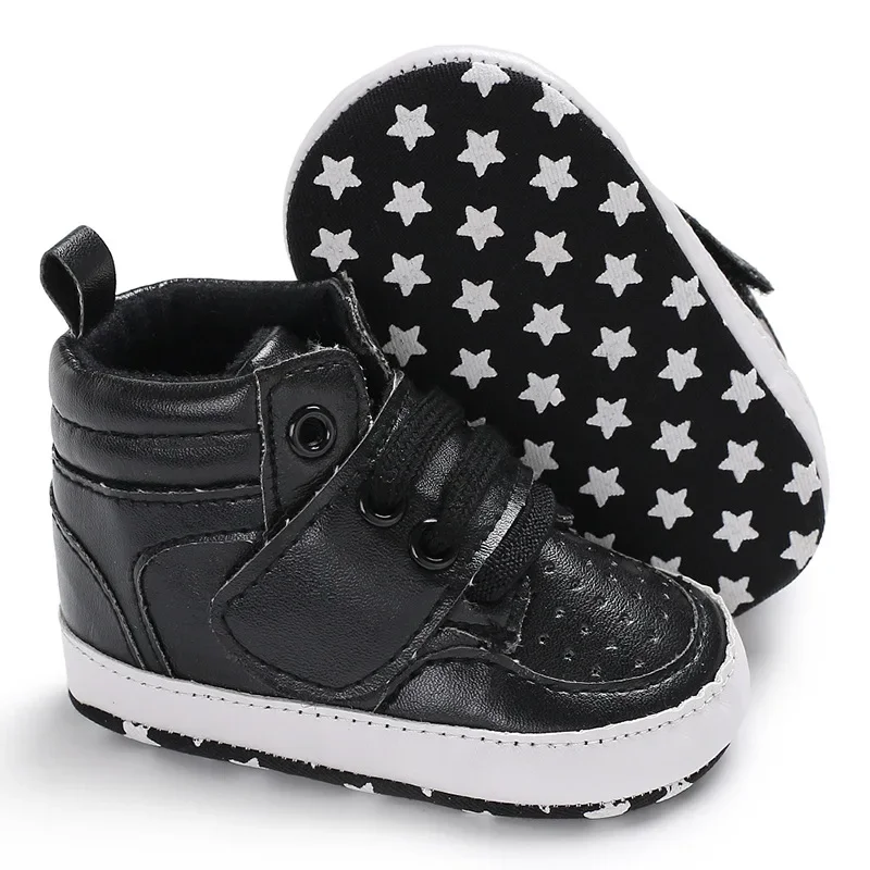 Newborn Baby Fashion Sneakers Shoes Boys Girls Solid Lace Up High Shoes Toddlers Breathable Non Slip First Walkers 0-18 Months