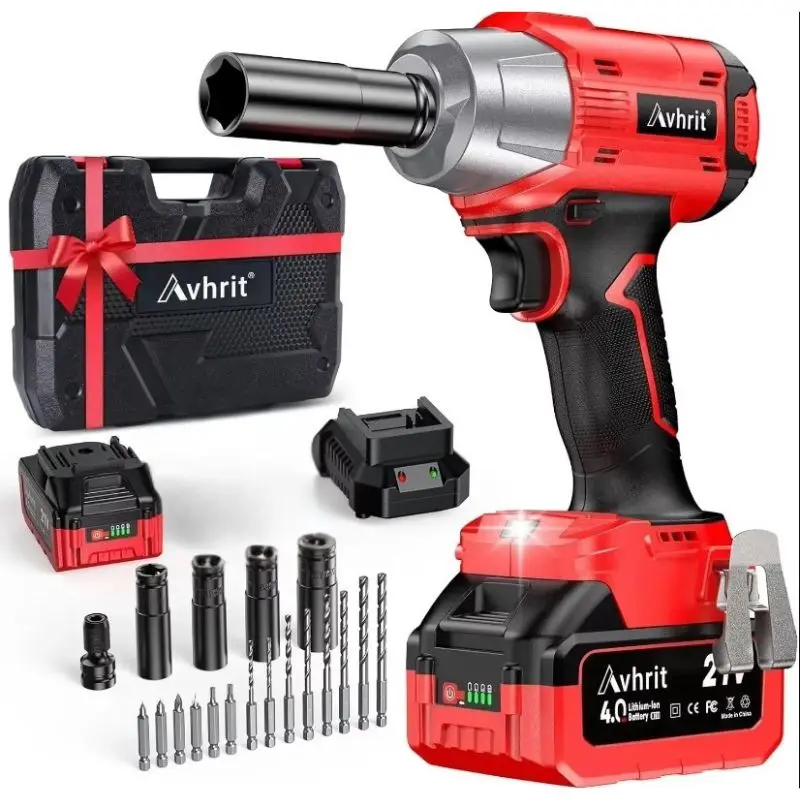 

Аккумуляторный ударный гайковерт Avhirt, 480 футов-фунтов/650 Нм, 3300 об/мин, с аккумулятором 4000 мАч и 4 головками-12-дюймовый сверхмощный электрический драйвер для автомобиля