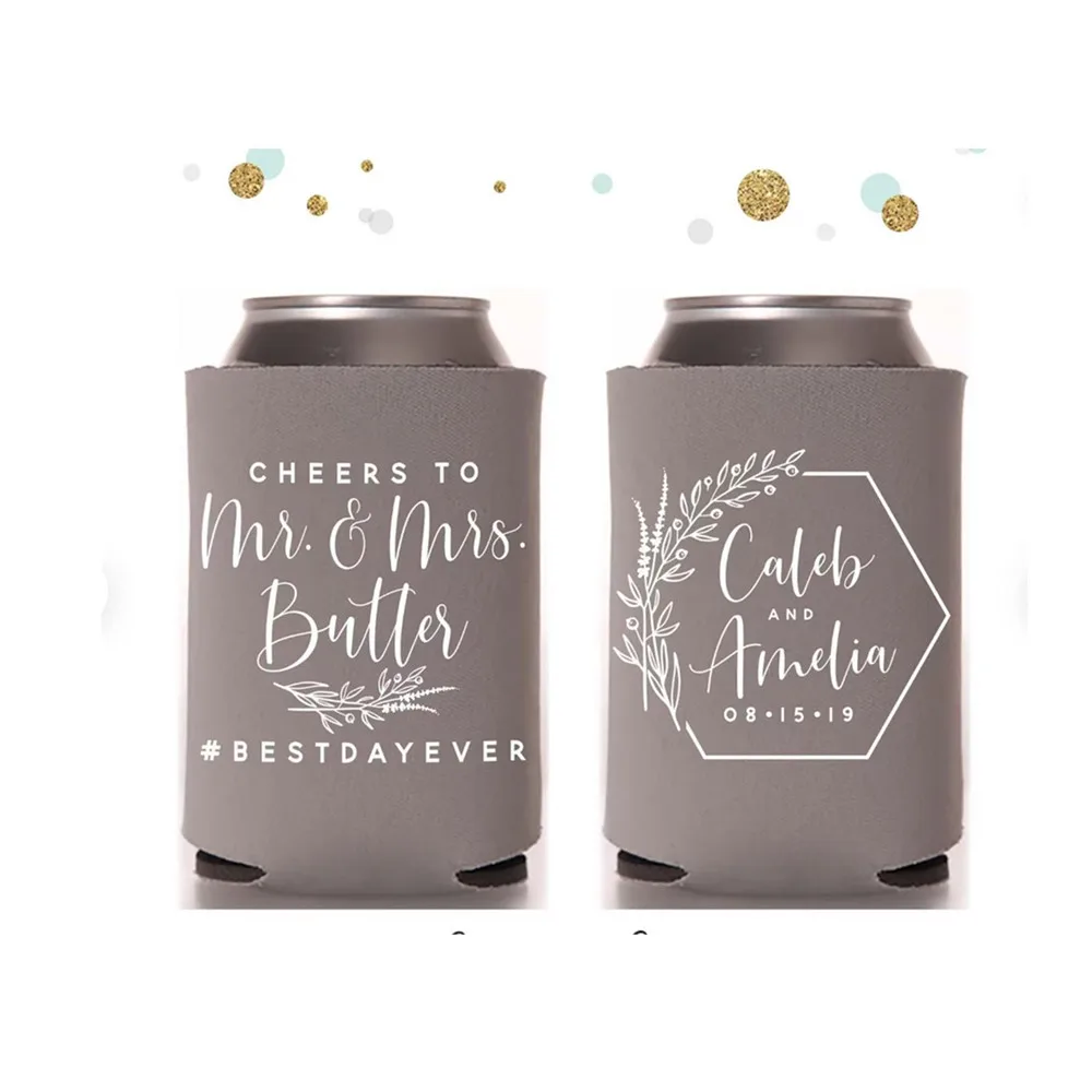 Wedding Can Cooler #149R - Cheers to The Mr and Mrs - Custom - Wedding Favors, Beverage Insulators, Beer Huggers, Wedding Favor,