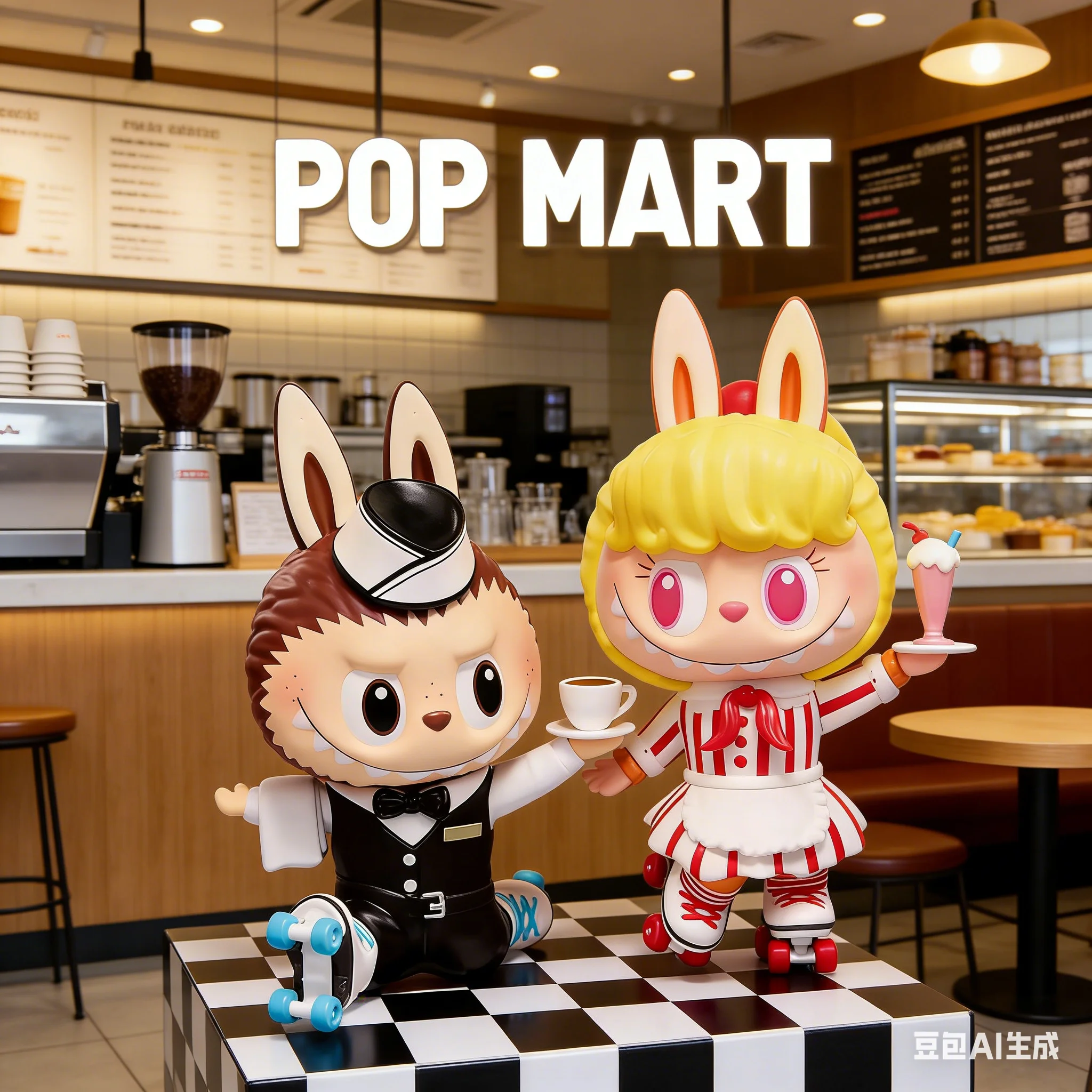 

Коллекционная фигурка POP MART MONSTERS LABUBU из серии «Кафе» в закрытой упаковке — уникальное украшение для рабочего стола и домашнего декора