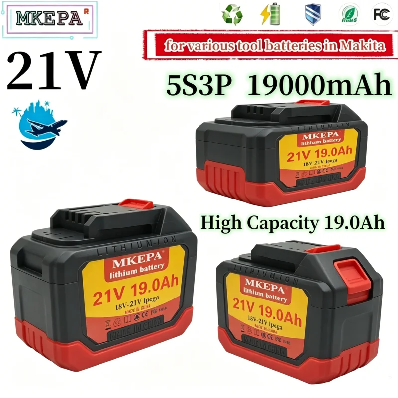 21V 19.0Ah 5S3P New Enhanced Large Capacity Electric Tool Battery Replacement, Suitable for Makita Electric Screwdriver Drill