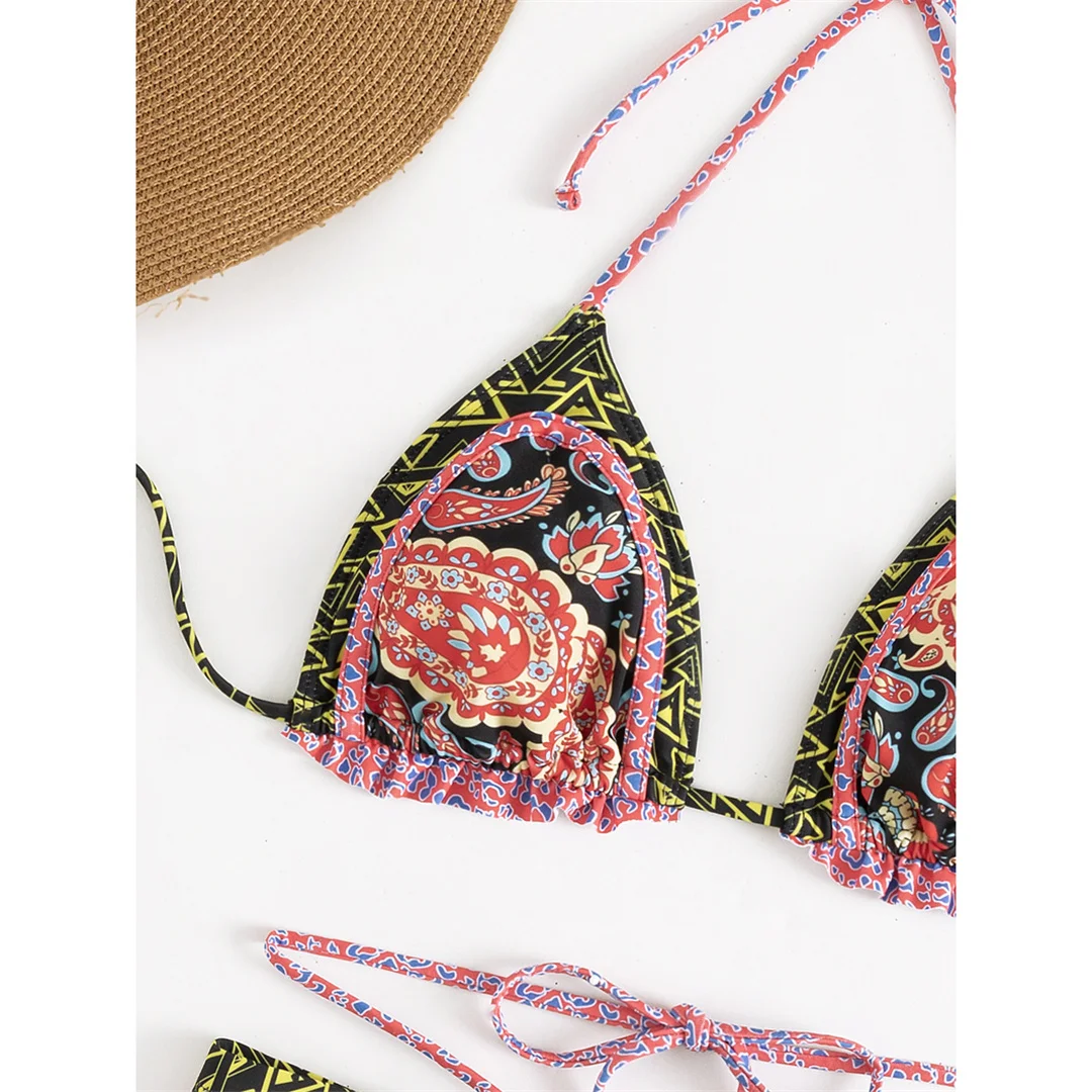 5 Farben, sexy, bedruckter Bikini mit Rüschen, Damen-Badebekleidung, zweiteiliger Bikini, Badeanzug, Badebekleidung, Modell V4651. – Detail 36