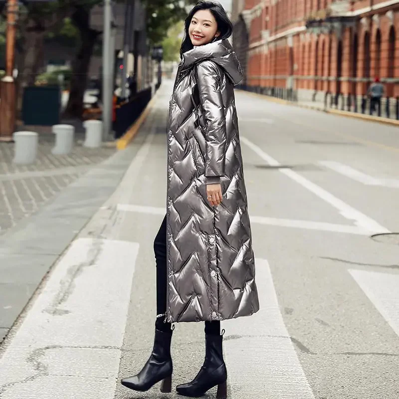 Mantel katun wanita, jaket hitam terang muka tempramen, mantel bertudung bertali tebal musim dingin baru 2023