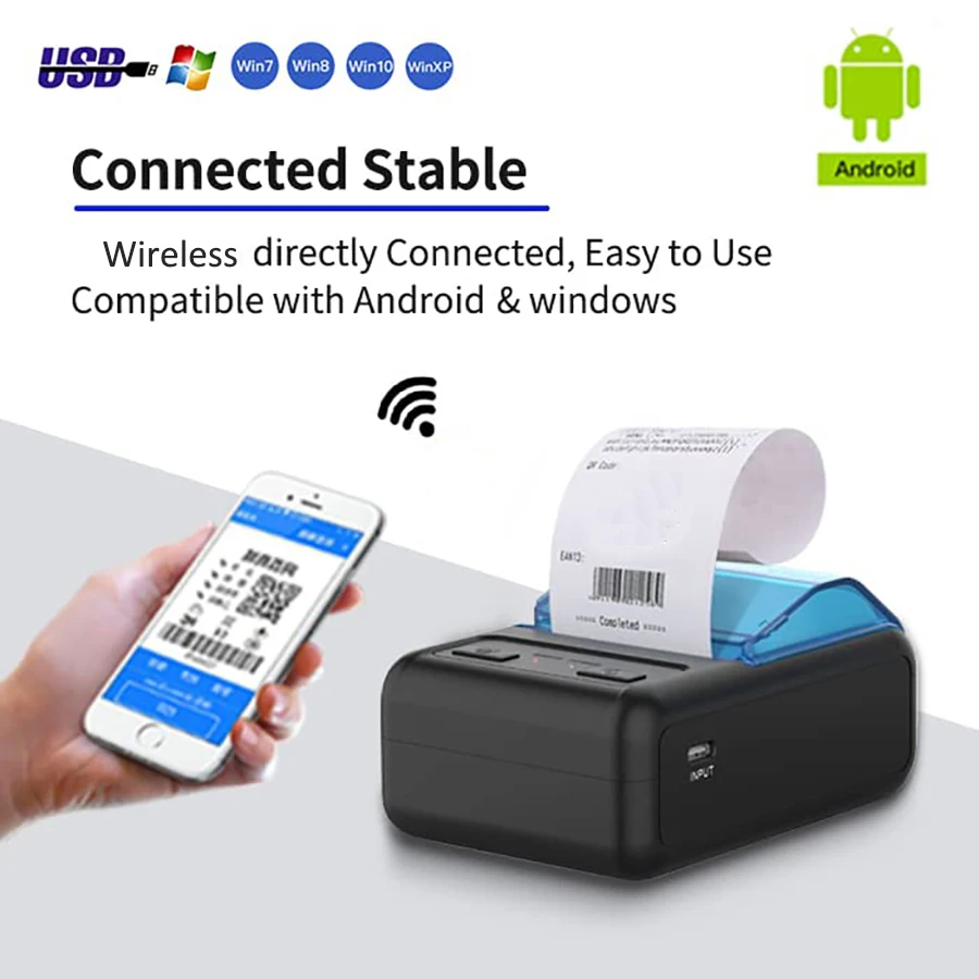 

Мини-термопринтер чеков 58 мм, беспроводной Bluetooth POS-принтер для малого бизнеса, совместимый с Android Windows