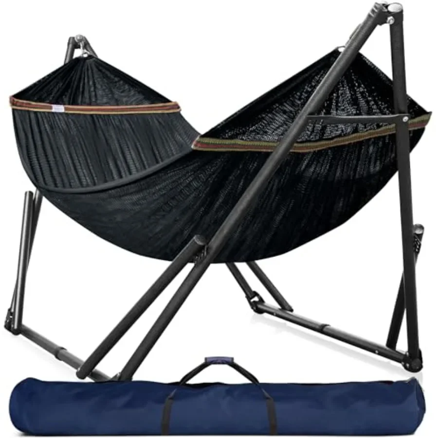 Universal 2-person hammock stand for outdoor use, powder-coated steel, black, portable and easy to assemble