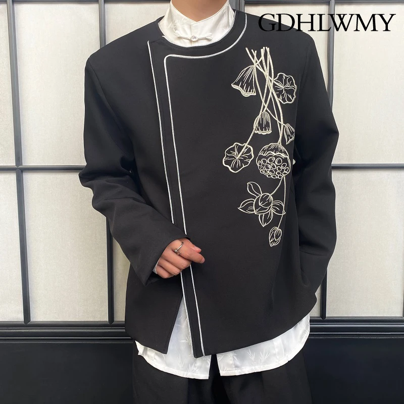 GDHLWMY Autumn New Chinese Embroidered Round Neck Men's and Women's Western Suits, Trendy Chinese Style Zen inspired Top