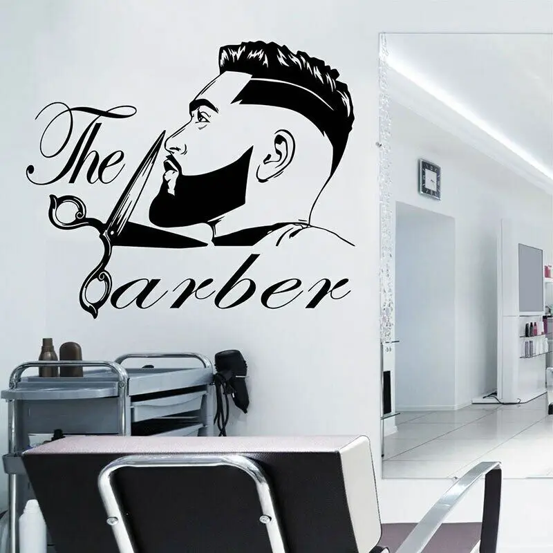 The Barber Shop Wall Decals Gentlemen\'s Man Salon Haircut Styling Style Beard Face Hipster Shave Wall Sticker Decor Mural A913