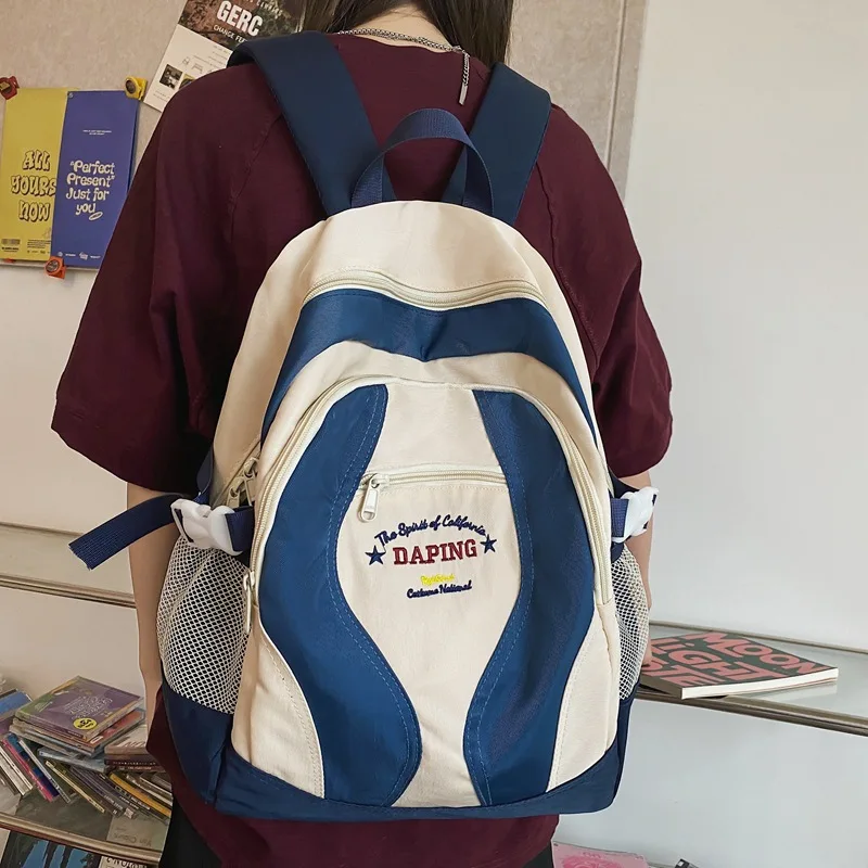 

Сумка на два плеча в стиле Harajuku Ulzzang Street Sle, для старшеклассников, сумка для пары, рюкзак, современный нейтральный цвет