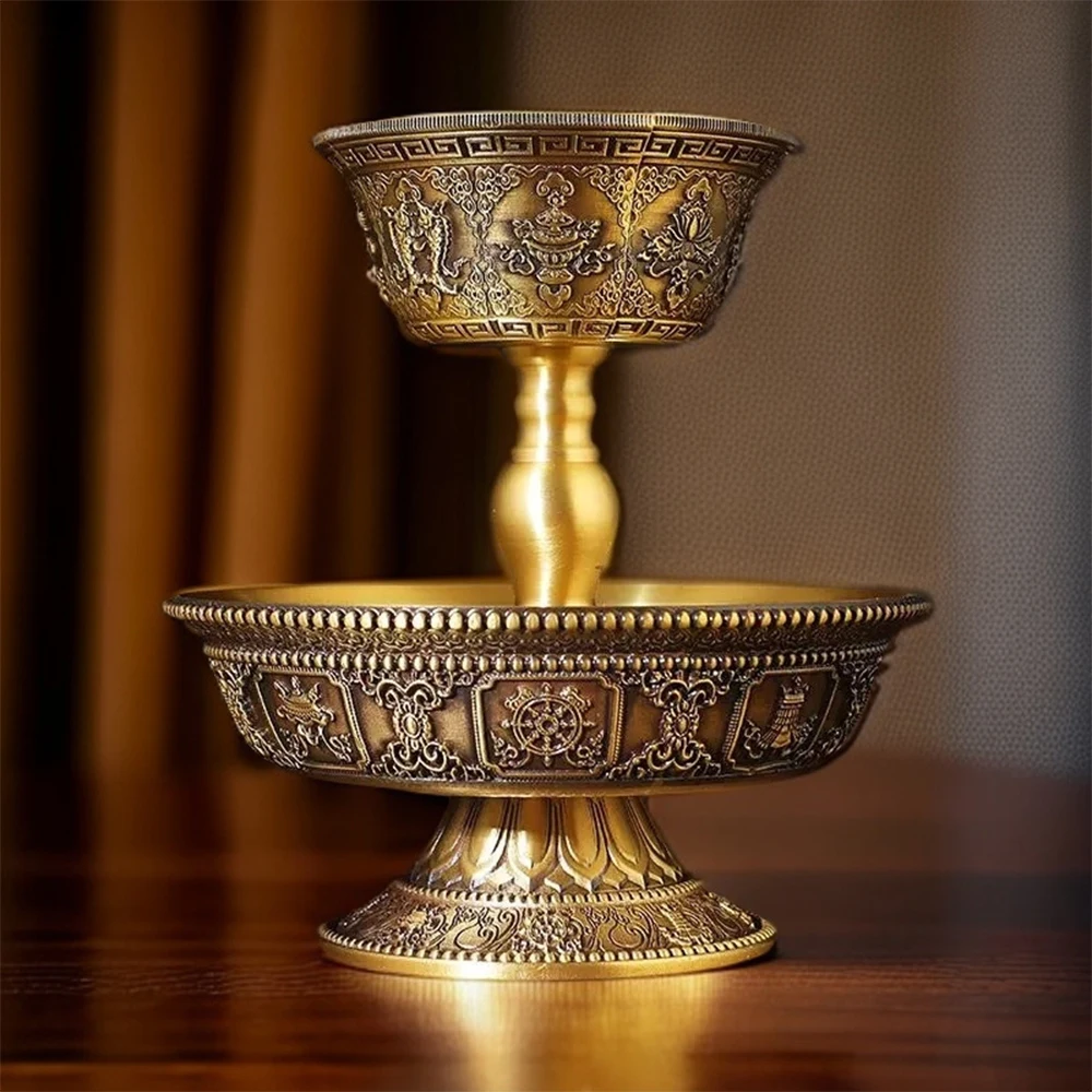 

Tibetan Dharma Protector Cup, Eight auspicious brass water supply cup, Copper Tribute cup to Buddha, Home ethnic style ornaments