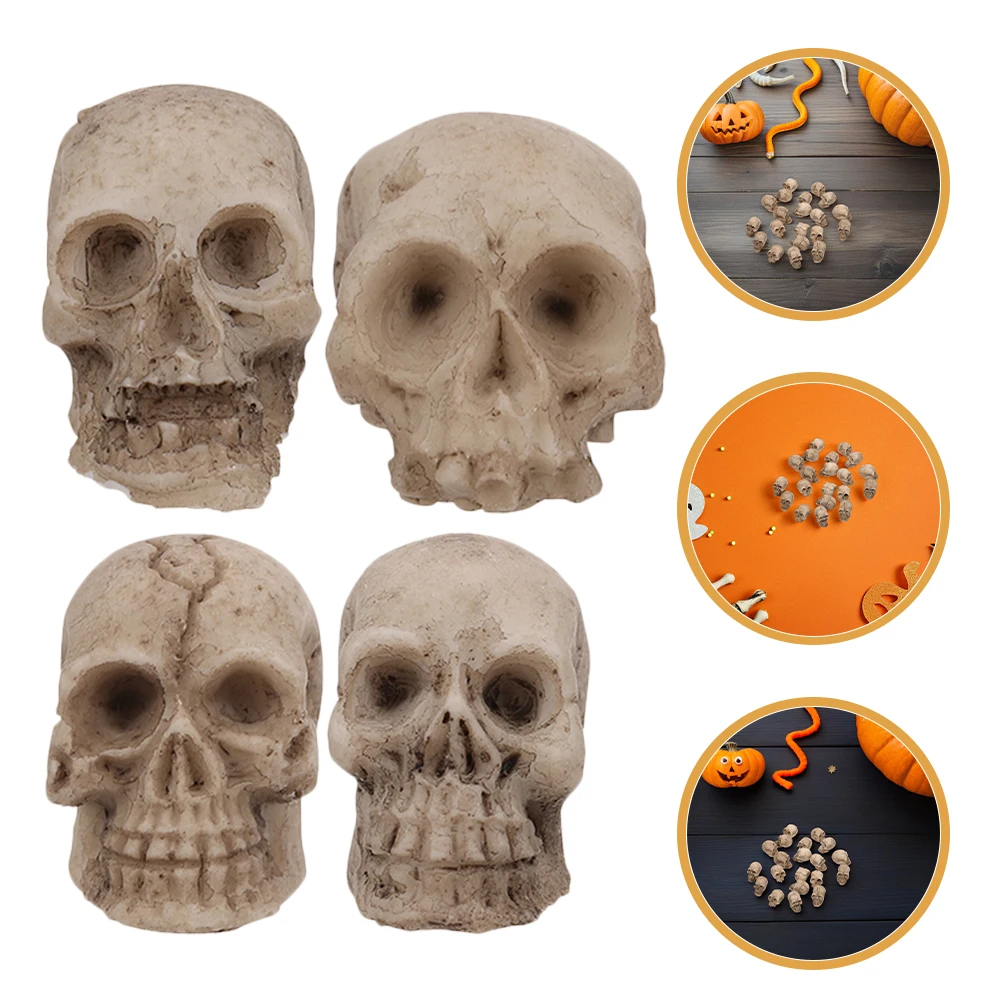 

60 Pcs Skulls Halloween Decor Flower Pot Ornaments Decor; for Home Light Brown Resin Craft
