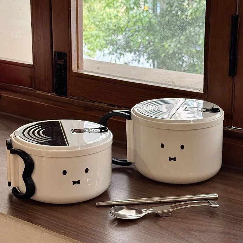 Cute Miffy Noodle Bowl Stainless Steel Large Capacity Drainable Lunch Box with Handle Portable Student Instant Ramen Bowl Gifts view 6