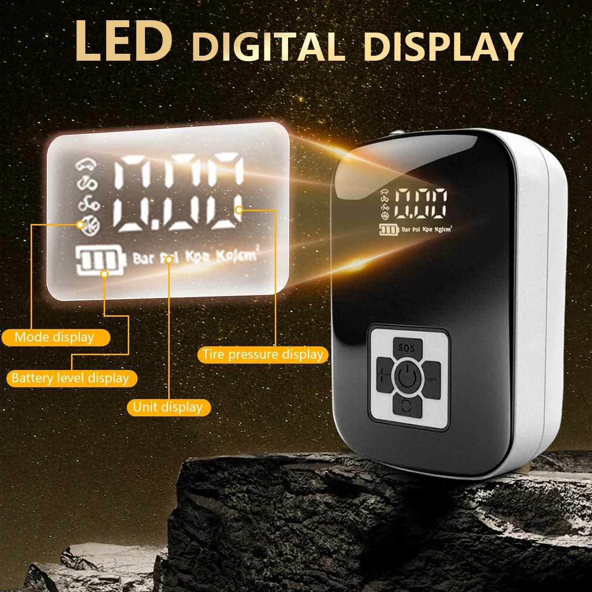 2025 New Rechargeable Portable Led Light Car Tire Inflator Air Compressor For Motorcycle Bicycle Electric Bike