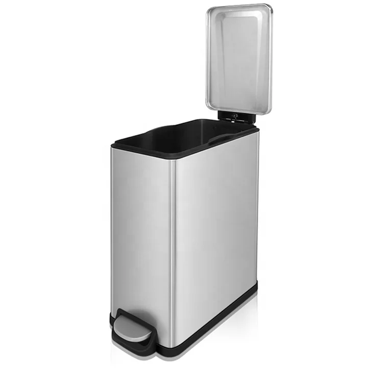 Square Step Trash Bucket Pedal Stainless Steel Trashcan Metal Waste Bin