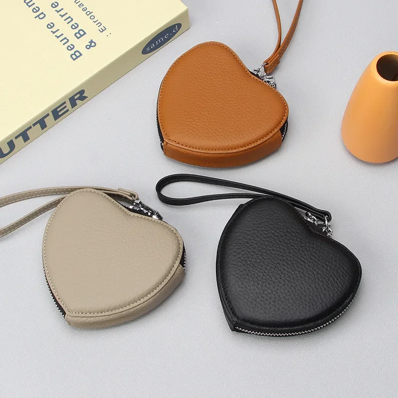 

Genuine Leather Heart Bag Coin Purses for Women Cute Children's Handbag Change Wallet Designer Original Kawaii Wallets for Girls