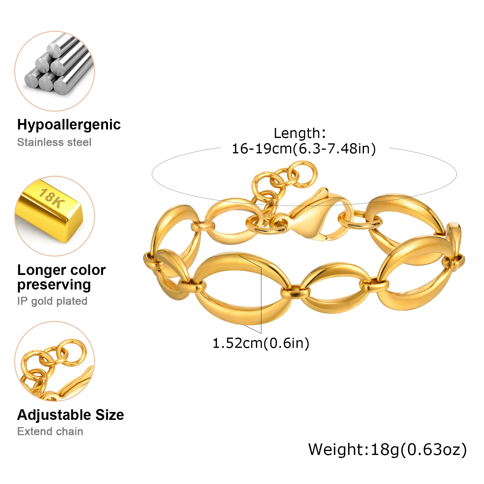 Distinctive Elliptical Bracelet for Women,Hand-made Chain Stainless Steel Bracelets,Trendy Waterproof Jewelry Gift